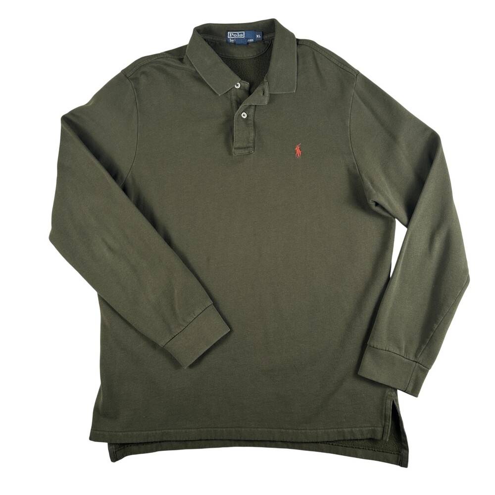 Vtg Polo Ralph Lauren Polo Shirt Mens XL Thick Long Sleeve Pony Logo Fleece Knit